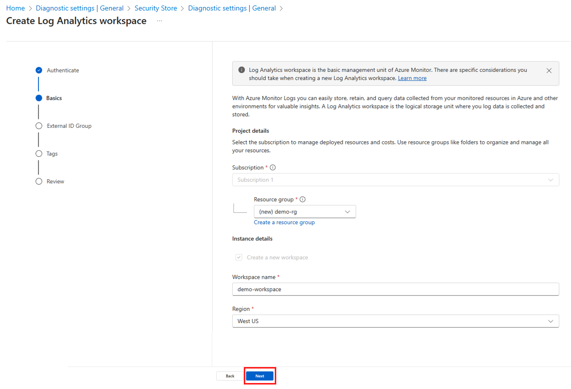 Screenshot that shows how to select a subscription.