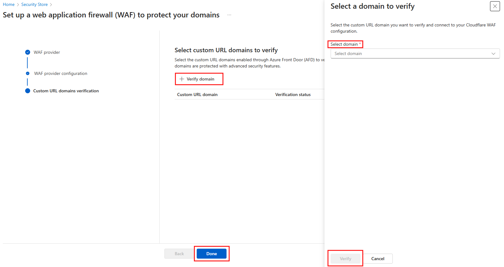 Screenshot of the verify domain page.