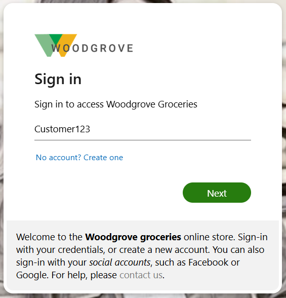 Username sign-in option on the sign-in page.