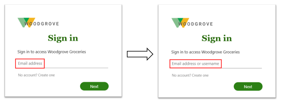 Screenshot of the username sign-in option.