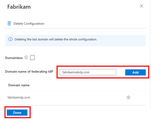 Screenshot showing the Add button in the domain details pane.