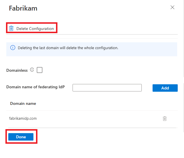 Screenshot of deleting a configuration.