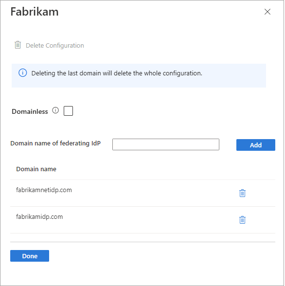 Screenshot of the domain configuration page.