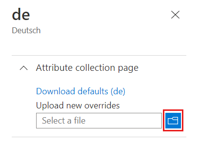 Screenshot of the language customization workflow showing where to upload an override JSON file.