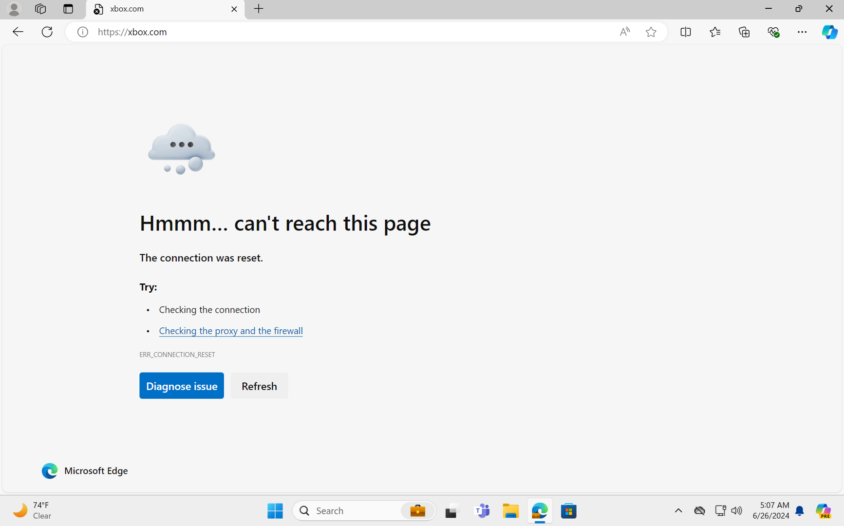Screenshot that shows a "Connection Reset" browser error for HTTPS traffic.