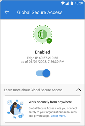 Screenshot of the Global Secure Access client in an enabled state.