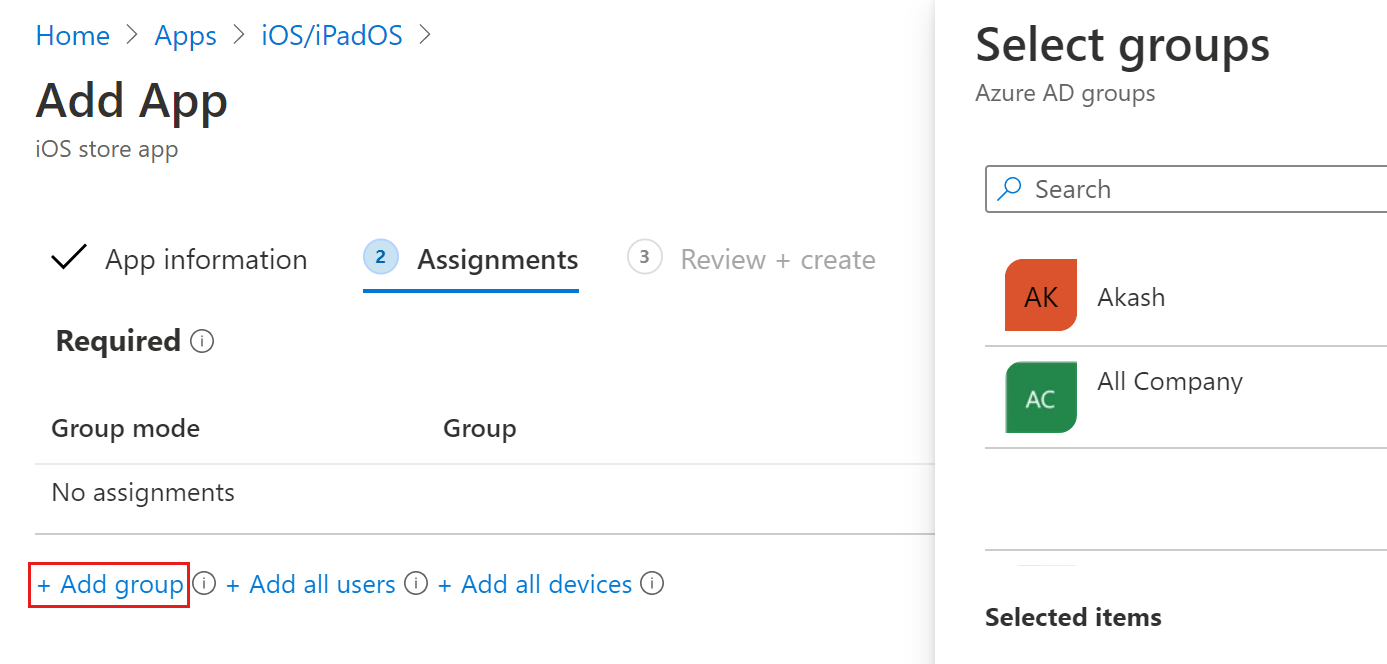Screenshot of the Add App page with the option for adding a group highlighted.