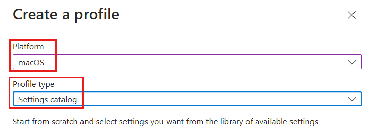 Screenshot of the form for creating a profile, with the platform and profile type highlighted.