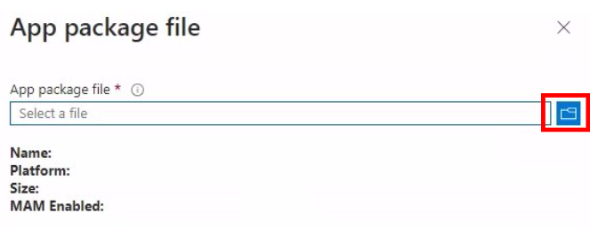 Screenshot that shows selection of an app package file.