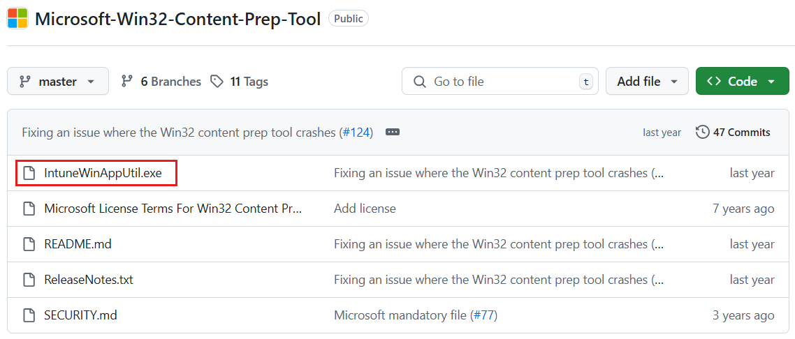 Screenshot of selecting the installation file in the prep tool.