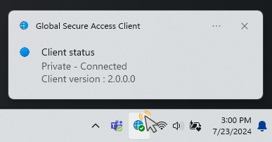 Screenshot that shows a client status of Connected.