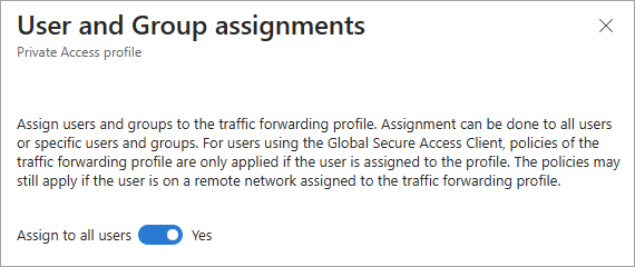 Screenshot that shows the Assign to all users toggle.