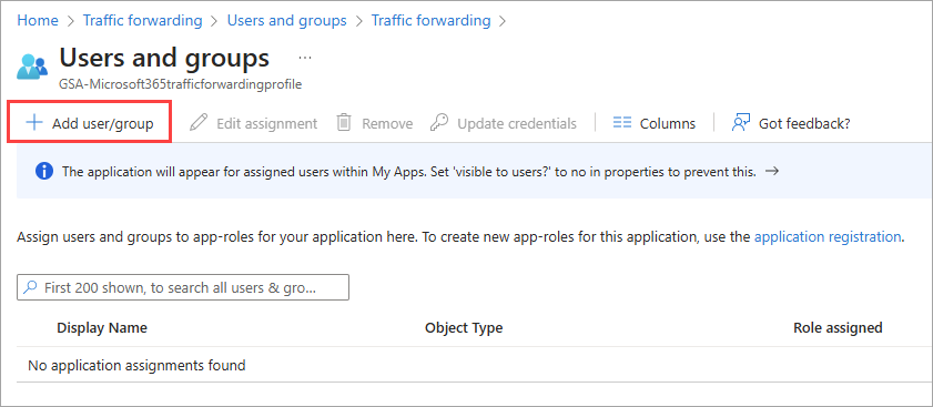 Screenshot that shows the users and groups page with the Add user/group button highlighted.