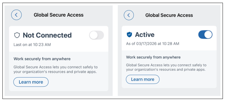 Screenshot of on and off options.