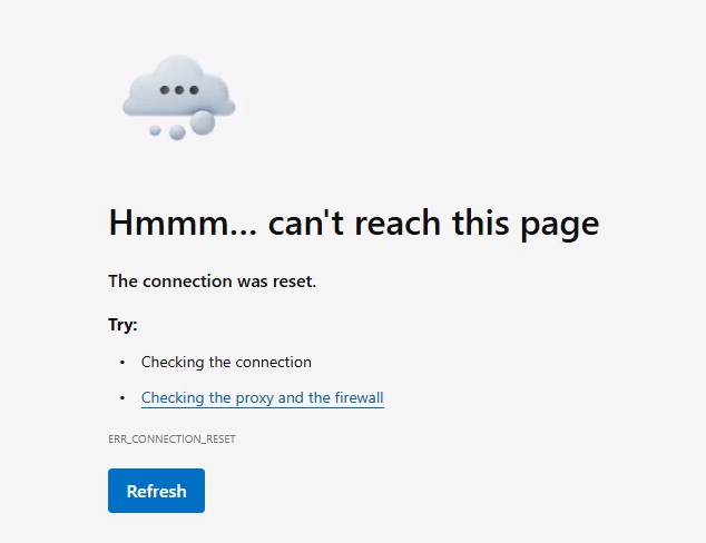 Screenshot that shows connection reset.