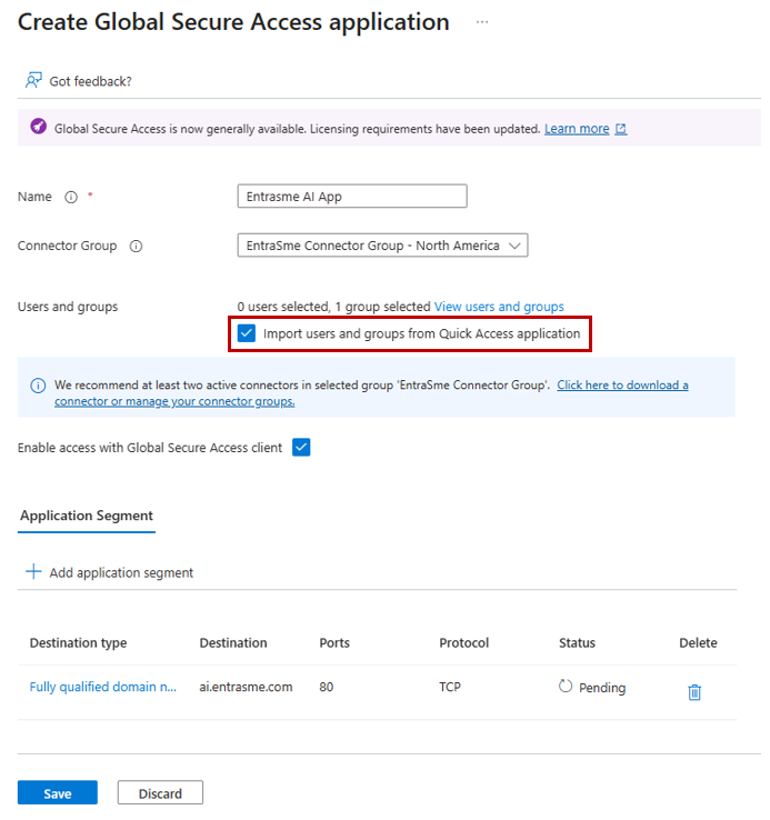Screenshot showing the option to import users and groups from Quick Access.