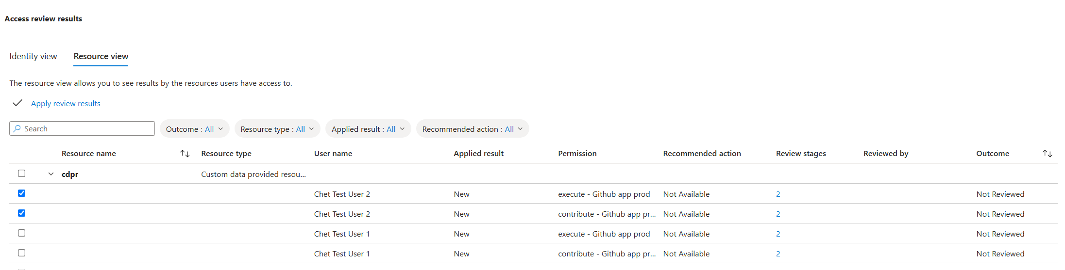 Screenshot of selecting decisions to remediate.