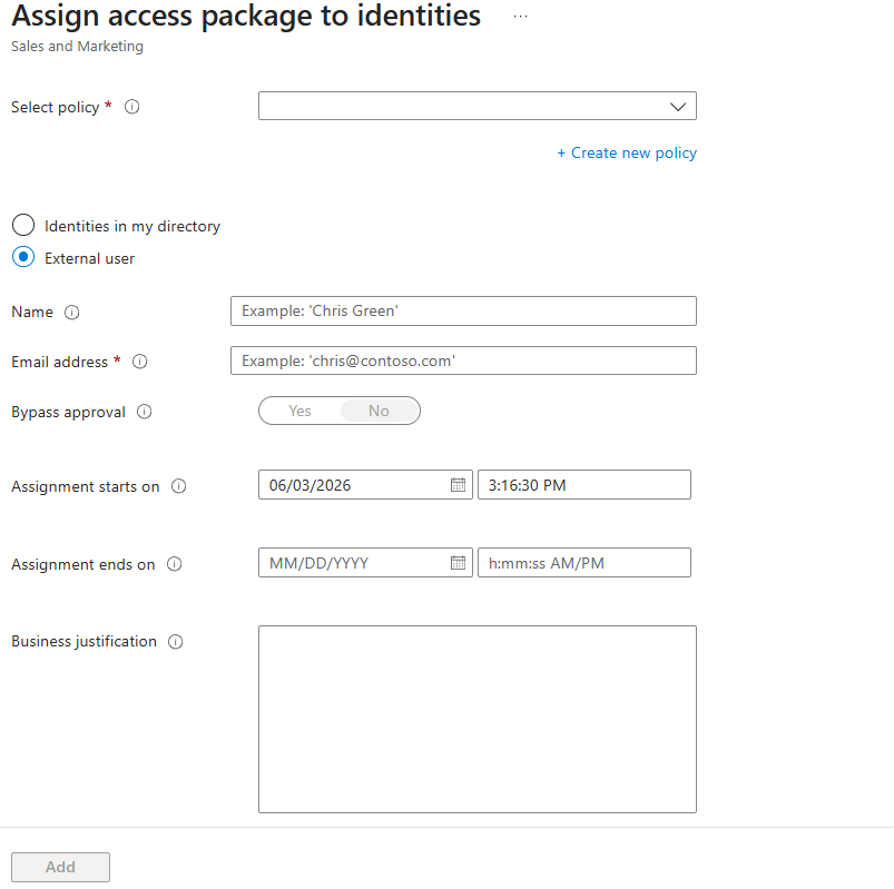 Assignments - Add any user to access package
