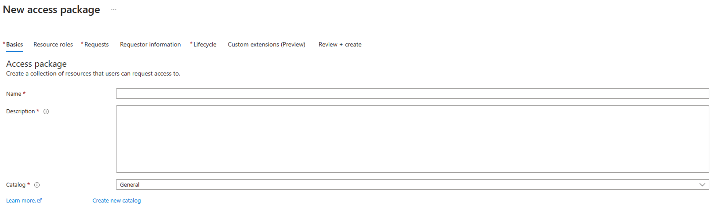 Screenshot of creating an access package.