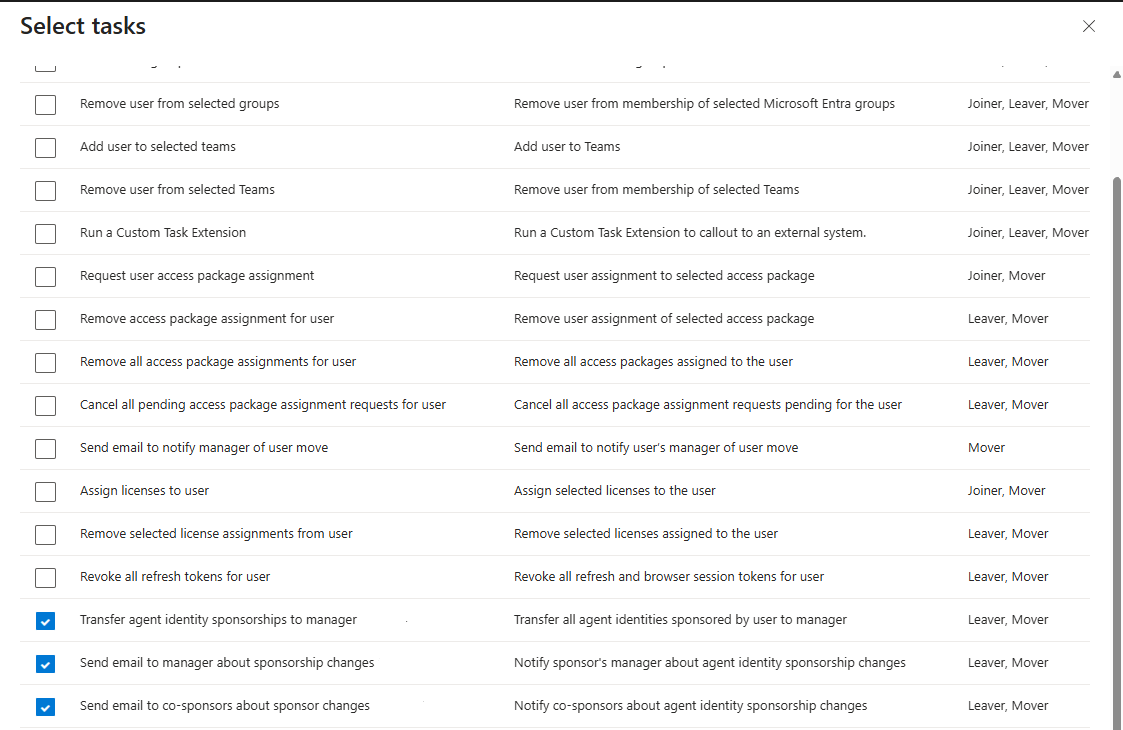 Screenshot of the sponsor workflow tasks.
