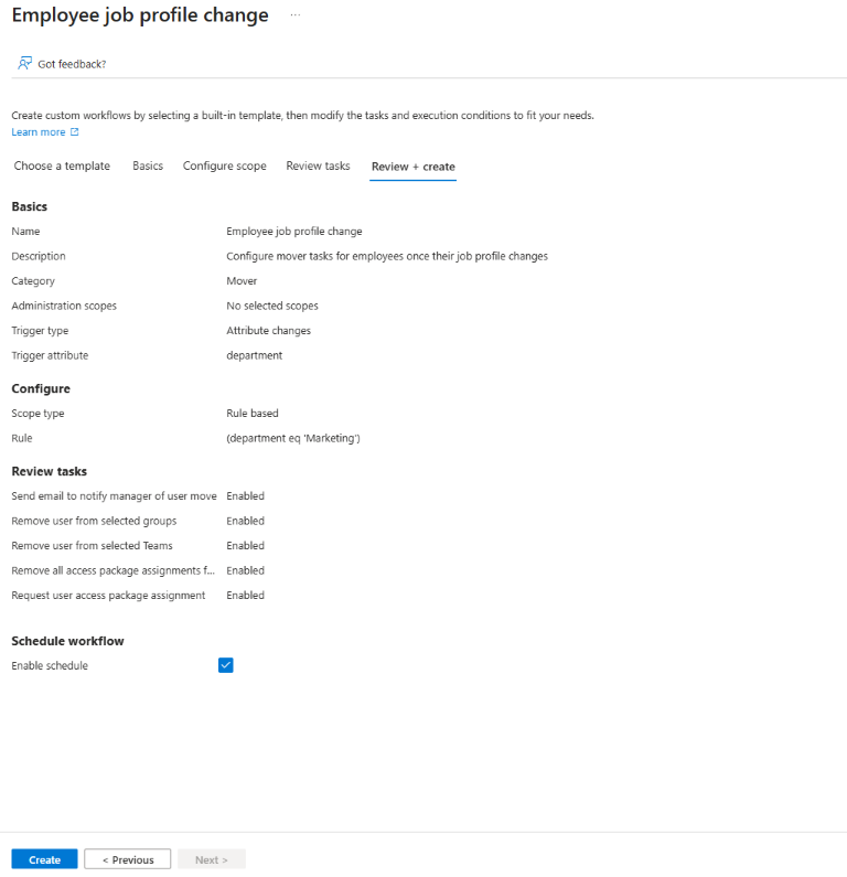 Screenshot of reviewing job change template.