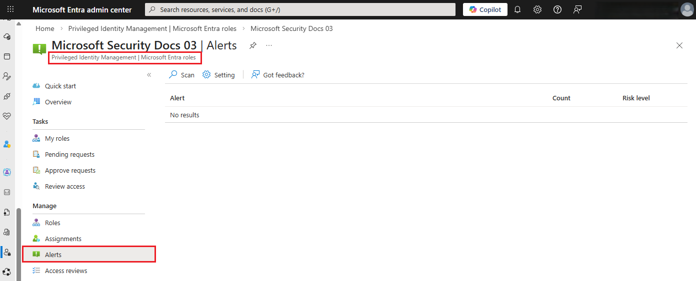 Screenshot of the alerts page with the settings highlighted.
