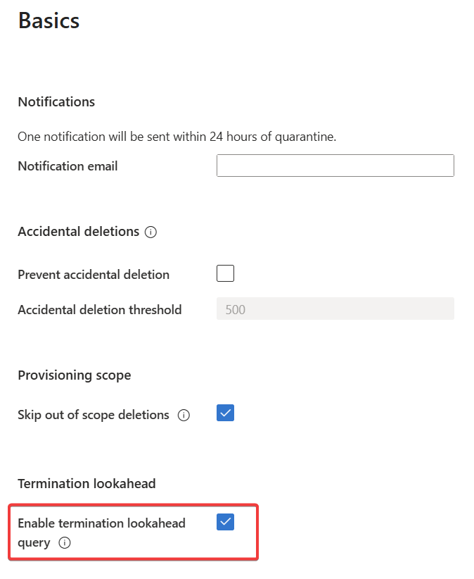 Screenshot showing the selection of Enabling the Termination lookahead query box.