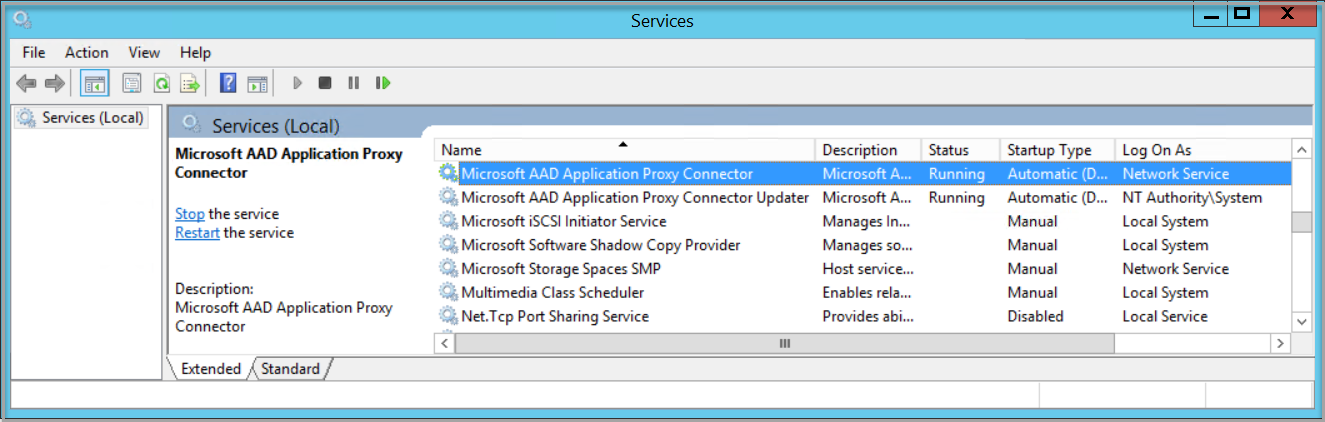 Microsoft Entra private network connector service in services.msc.