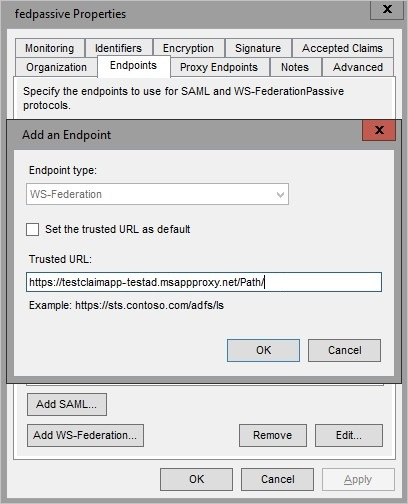 Add an Endpoint - set Trusted URL value.