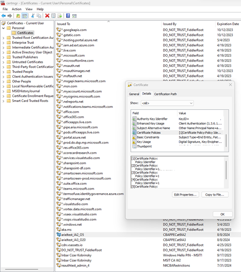 Screenshot that shows selections for checking a certificate issuer or policy OID.