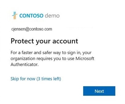 Screenshot that shows the registration campaign prompt asking the user to set up Authenticator.