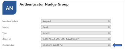 Screenshot that shows the group properties page showing the Object ID field.