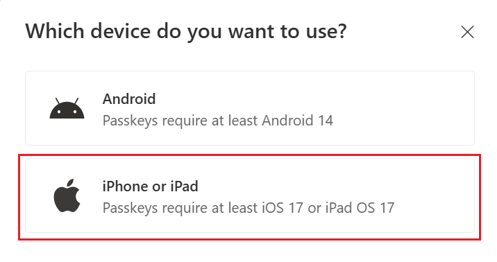 Screenshot that shows how to choose another way on iOS if you have trouble.