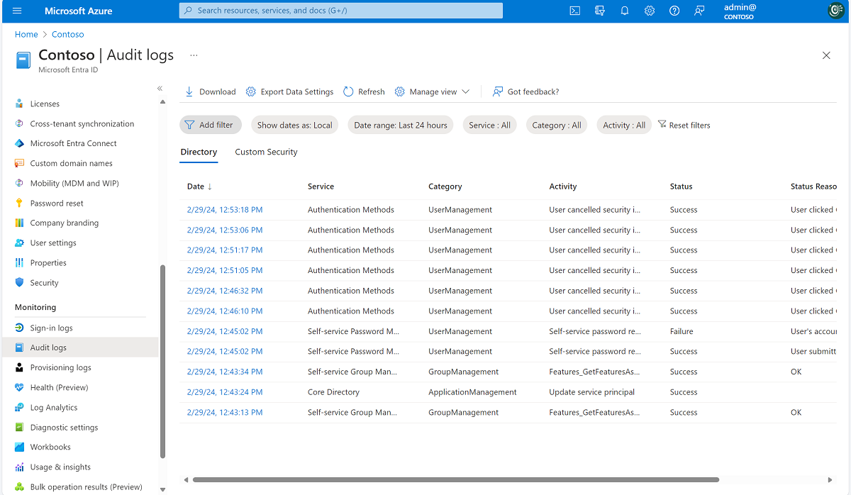 Screenshot that shows the Microsoft Entra audit logs interface showing registration events.