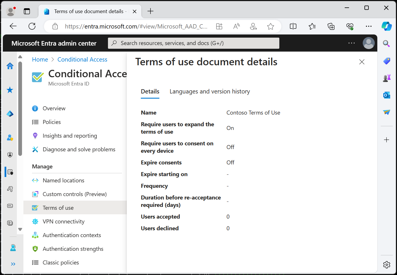 A screenshot showing the terms of use page listing the number of user show have accepted and declined.