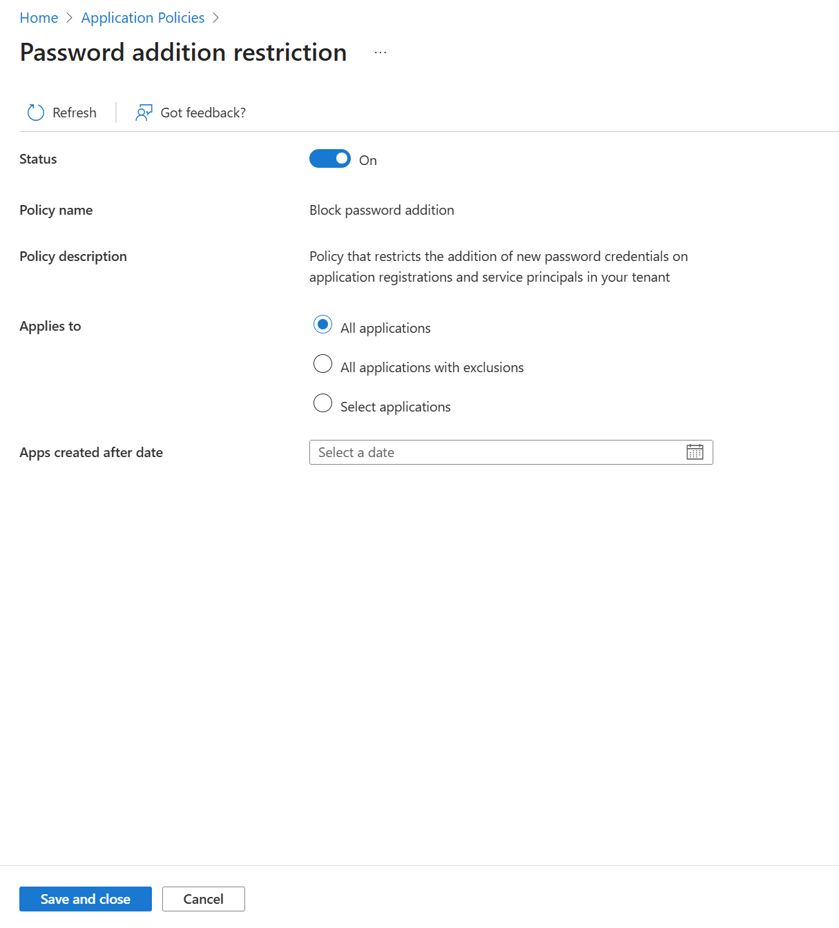 Screenshot of the 'password addition' restriction.