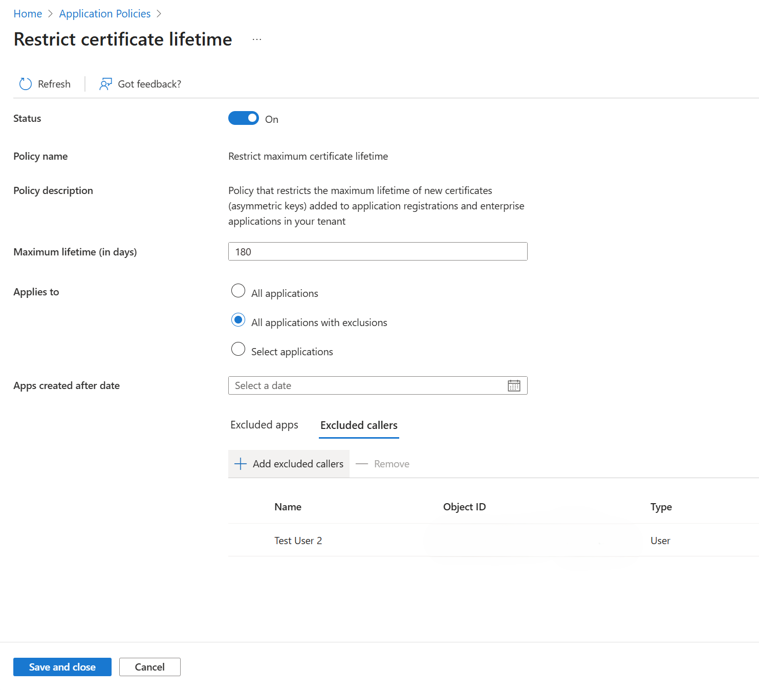 Screenshot of the 'restrict max certificate lifetime' restriction.
