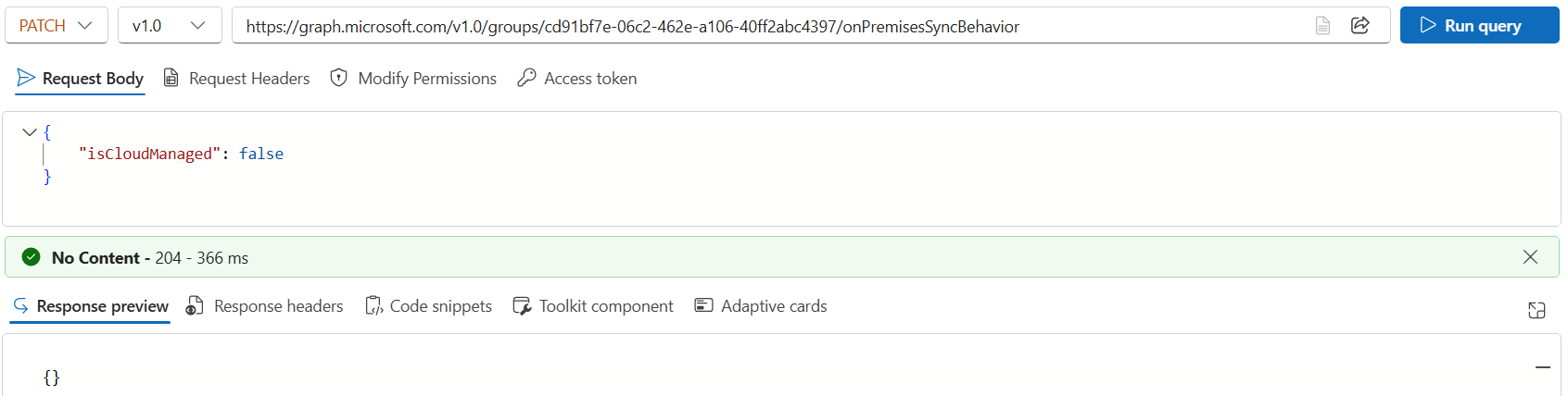 Screenshot of API call to revert SOA.