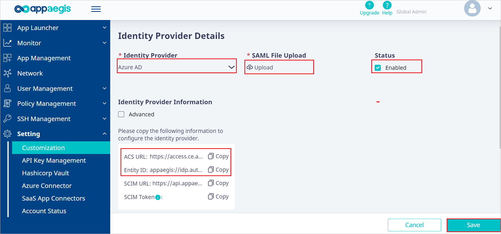 Identity Provider Screenshot shows the details of Identity Provider.