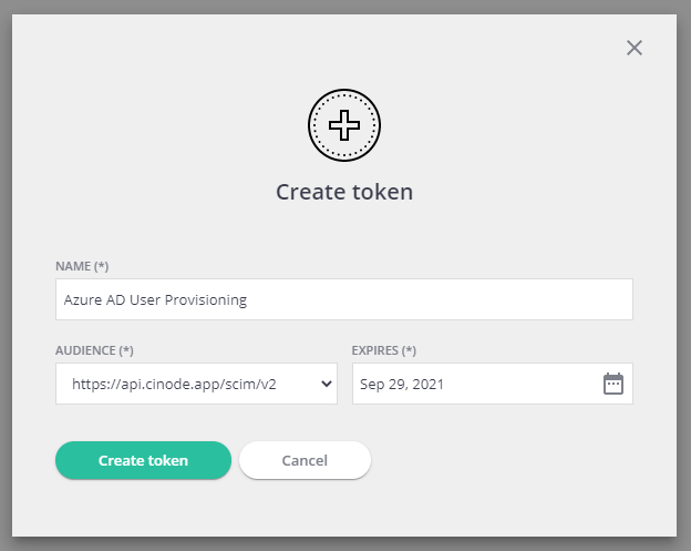 Screenshot of Create token.