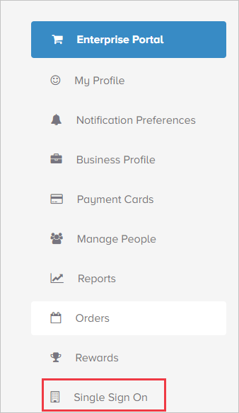 Screenshot of the Foodee Enterprise Portal left-pane menu.