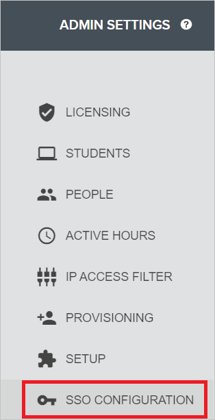 Screenshot of the the SSO Configuration settings page.