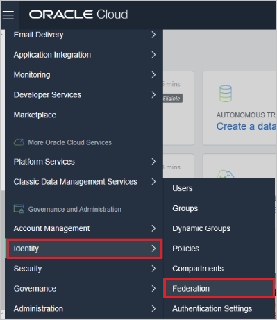 Screenshot shows the Oracle Admin console for identity management.
