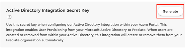 Screenshot of the Preciate secret token generation page.