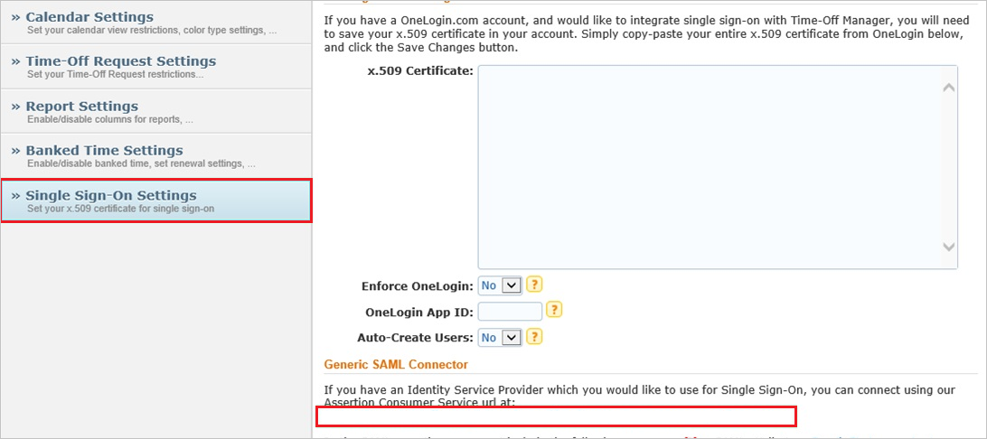 Single Sign-On Settings Screenshot shows the Assertion Consumer Service U R L link.