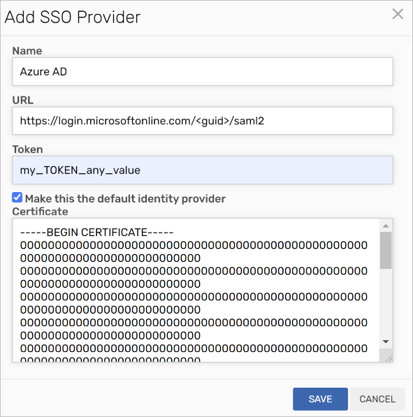 Screenshot of Add Identity Provider Modal Populated.
