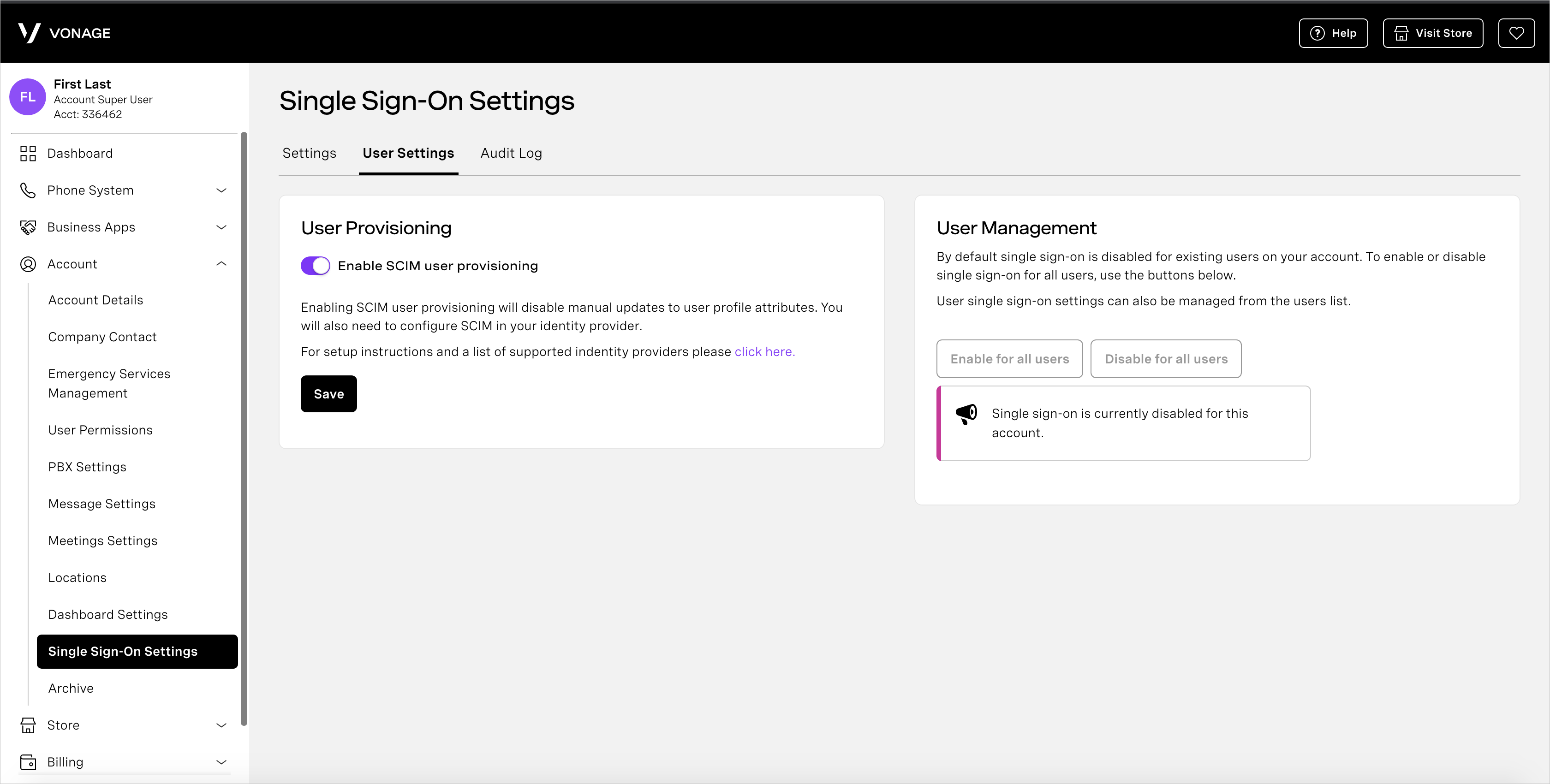 Screenshot of Enable scim.