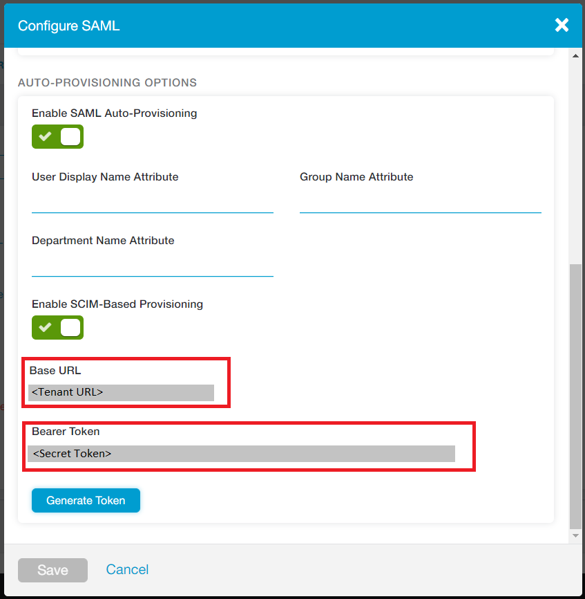 Screenshot that shows On Configure SAML.