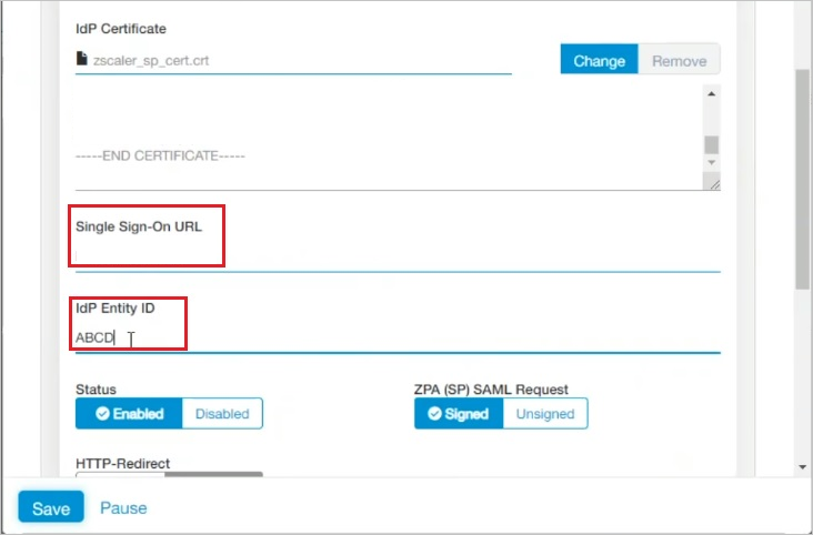 Screenshot of Zscaler Private Access (ZPA) IdP ID.