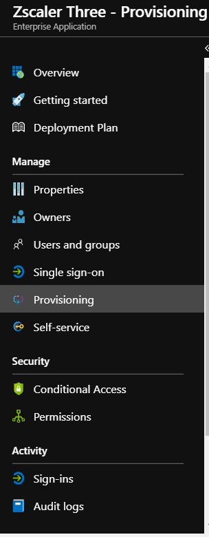 Screenshot of Zscaler Three Provisioning.